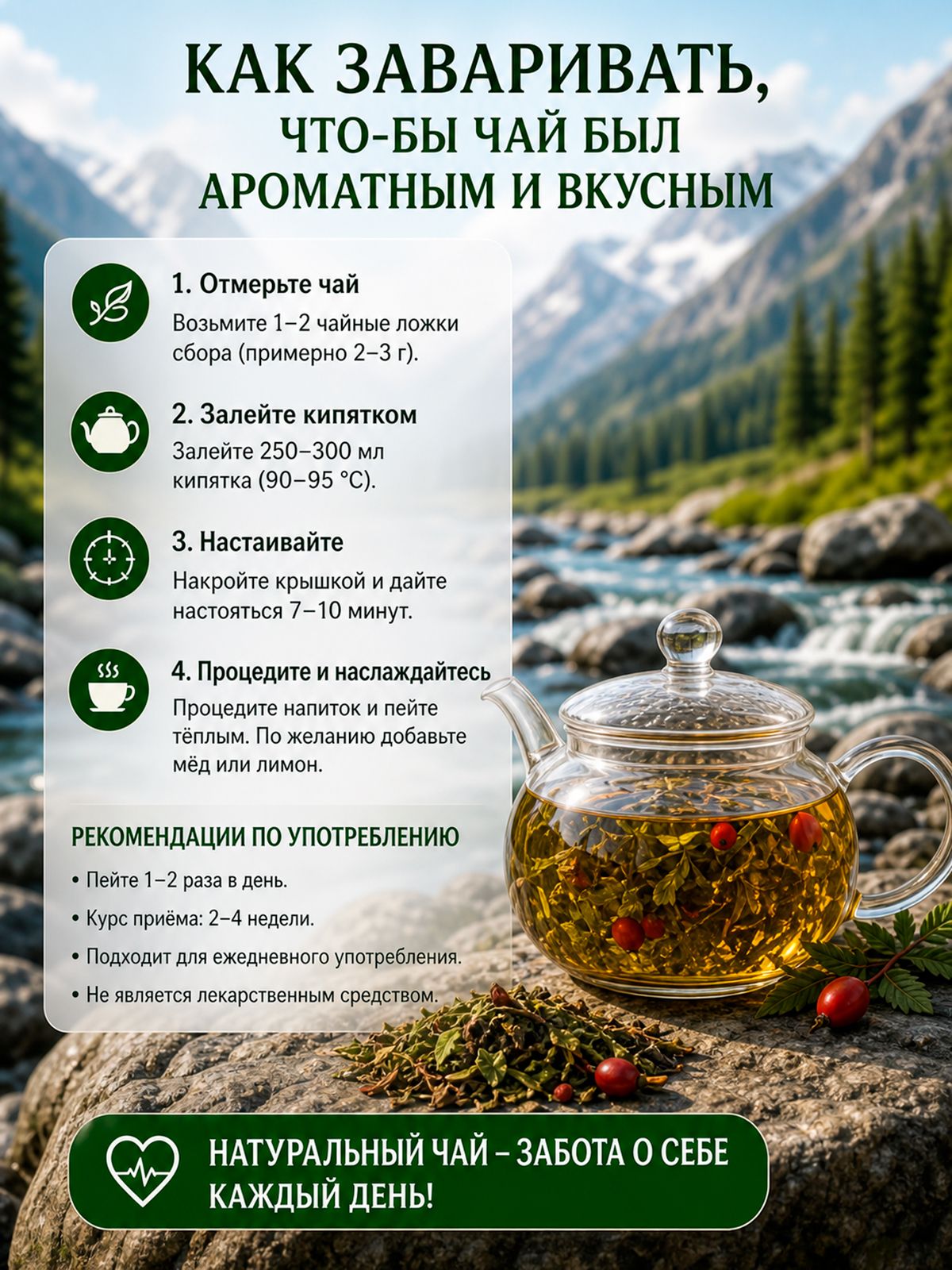 Чай из дикорастущих трав ГОРНЫЕ РЕКИ сердечно-сосудистый, 1 кг.-12 Чай из дикорастущих трав ГОРНЫЕ РЕКИ сердечно-сосудистый, 1 кг.-12