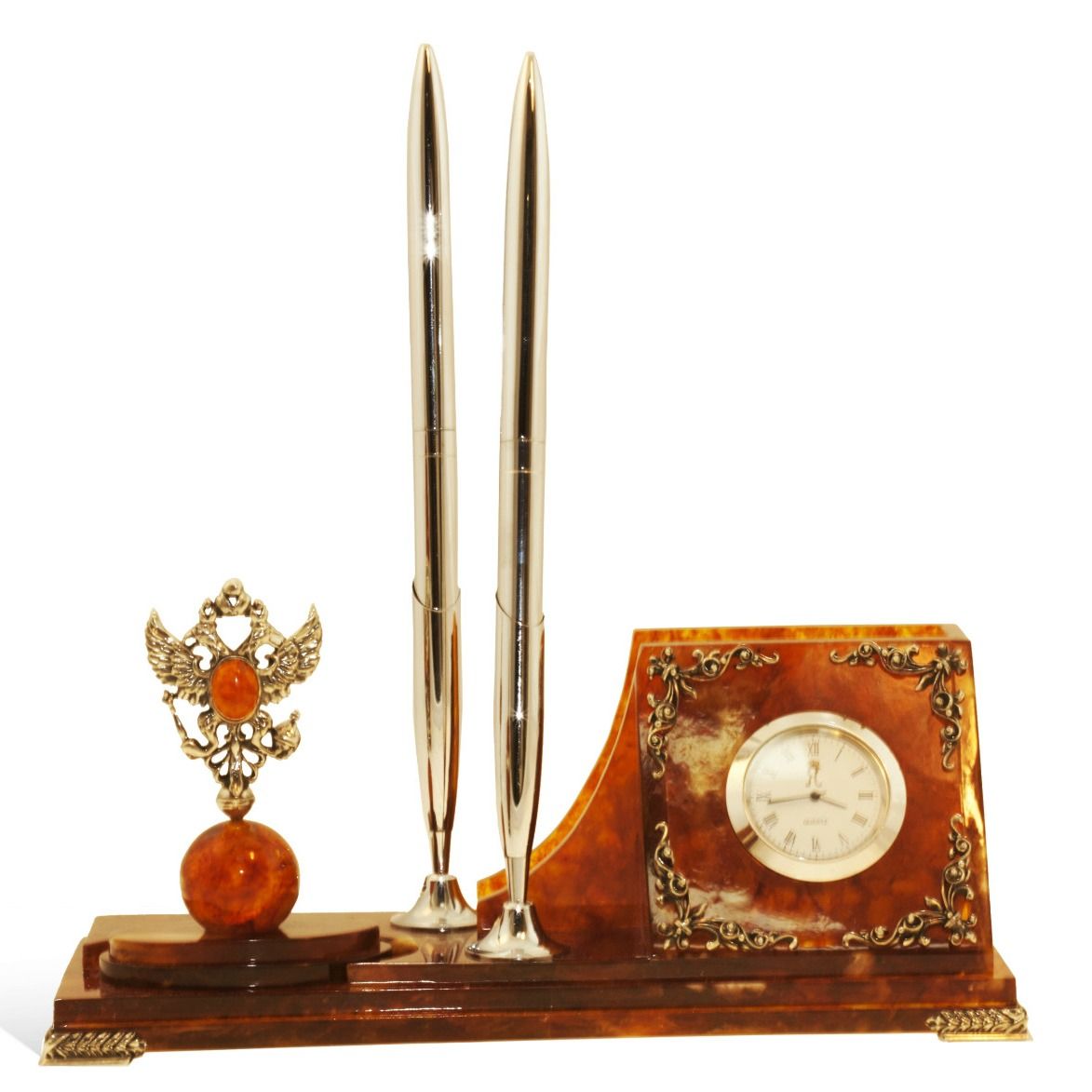 Письменный прибор из янтаря "Державный", бронза