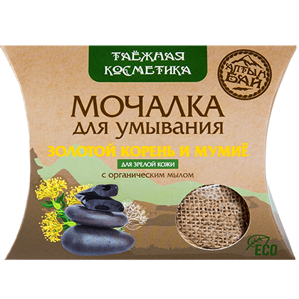 Мочалка льняная для умывания с органическим мылом "ЗОЛОТОЙ КОРЕНЬ И МУМИЁ" для зрелой кожи, 60 гр.-2