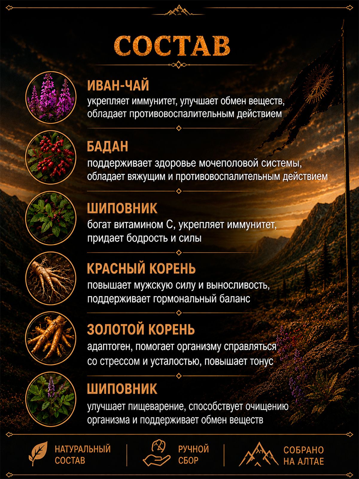 Чай из дикорастущих трав БАТЫР для мужского здоровья, крафт 100 гр.-29