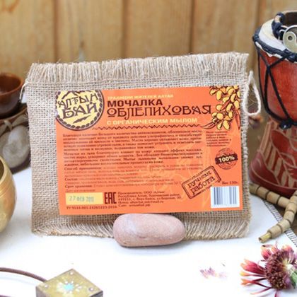 Мочалка льняная для тела с органическим мылом ОБЛЕПИХОВАЯ смягчающая, 130 гр.-14