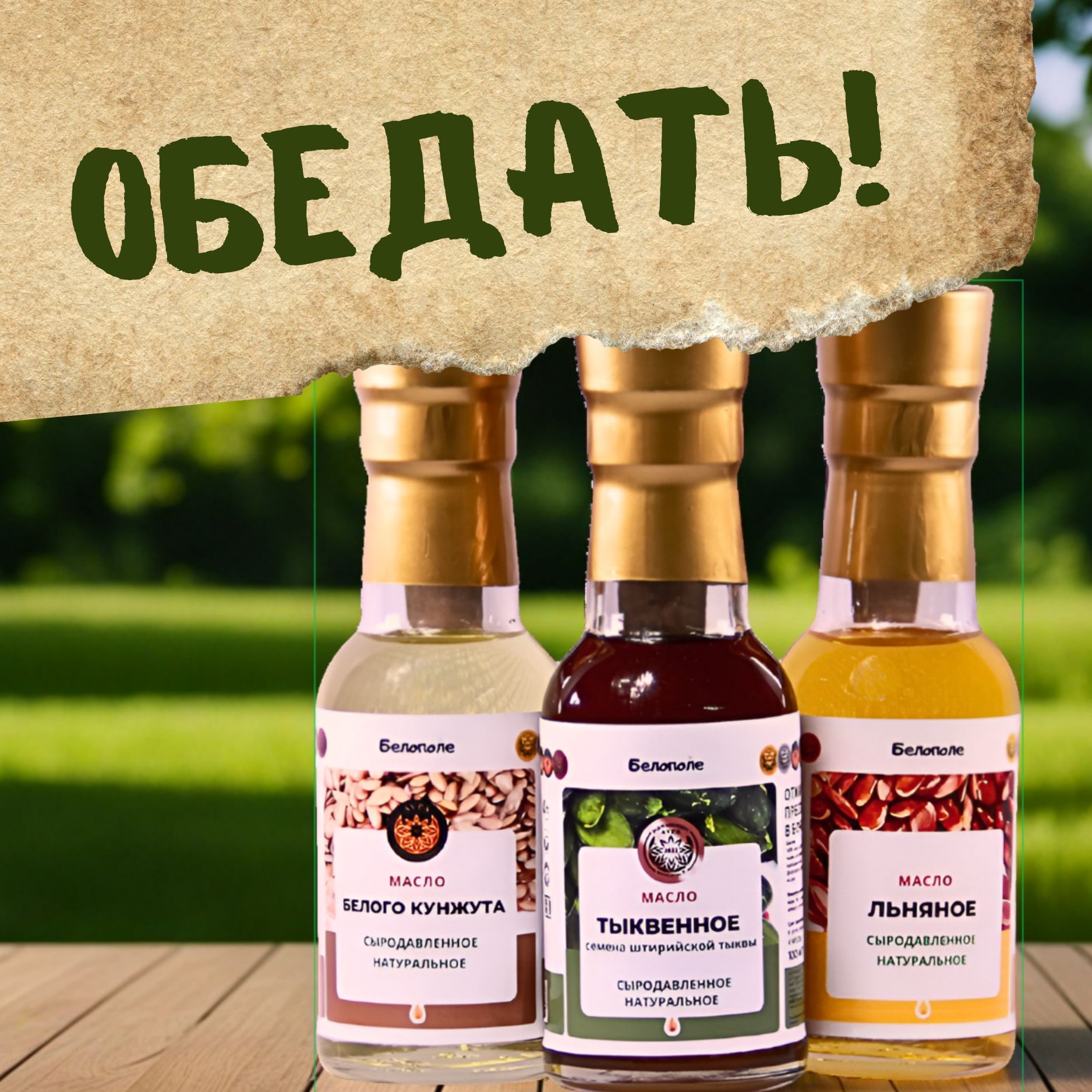 "Белополе" Пробный набор сыродавленных масел "Обедать!" 3х100 мл - лен, кунжут, тыква "Белополе" Пробный набор сыродавленных масел "Обедать!" 3х100 мл - лен, кунжут, тыква