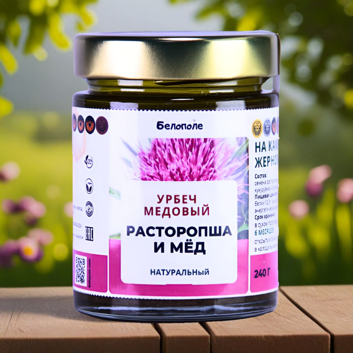 "Белополе" Медовый урбеч расторопша и мёд 240г на заказ натуральный. На каменных жерновах "Белополе" Медовый урбеч расторопша и мёд 240г на заказ натуральный. На каменных жерновах