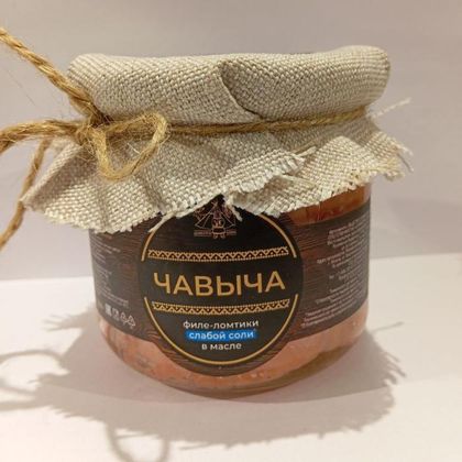 Чавыча филе-ломтики, слабой соли, в масле, 350 г.